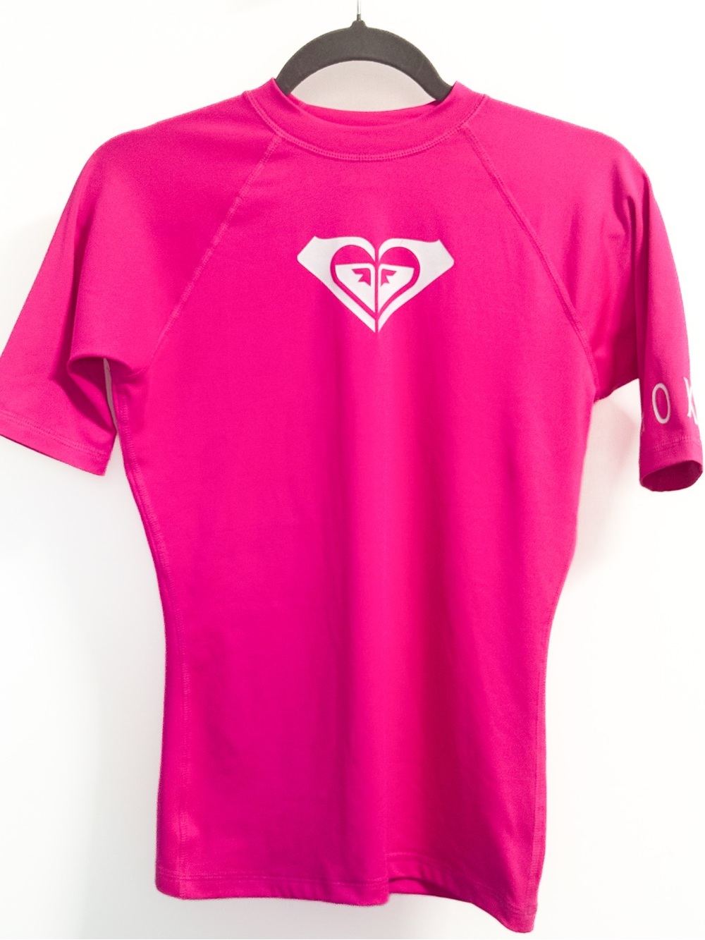 Roxy Girls Rash Guard Size 10 Bright Pink Short Sleeve Swim Top